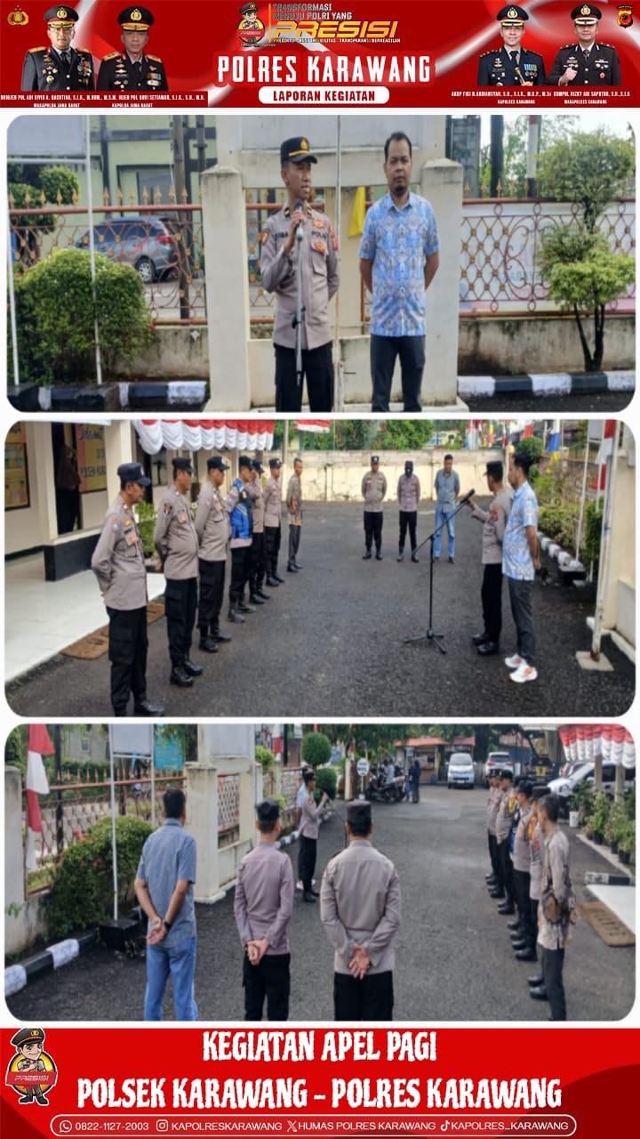 Foto : Apel Pagi Polsek Kota Karawang Dipimpin oleh Kanit Patrol
