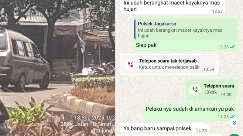 Foto : Toko Obat di Jl. TB Simatupang dan Chat whatsapp dengan Polsek